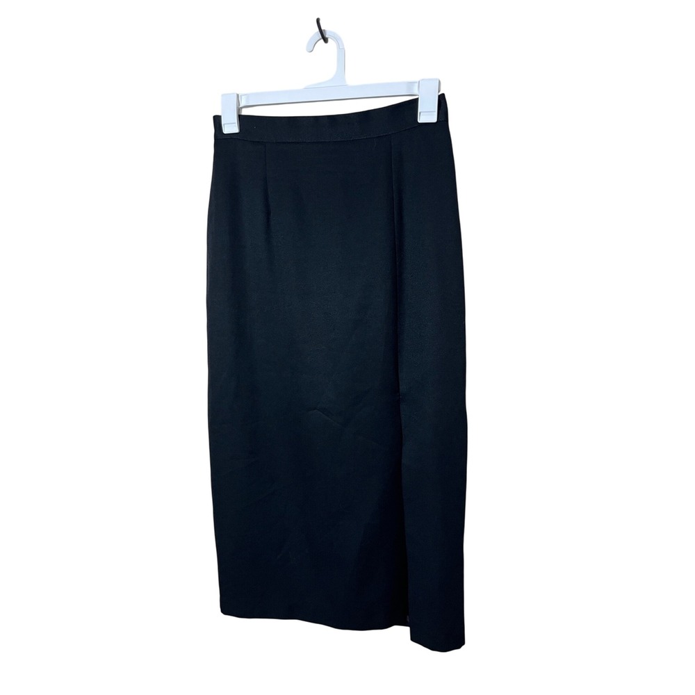Black Pencil Skirt Slit Button Waist Size 14